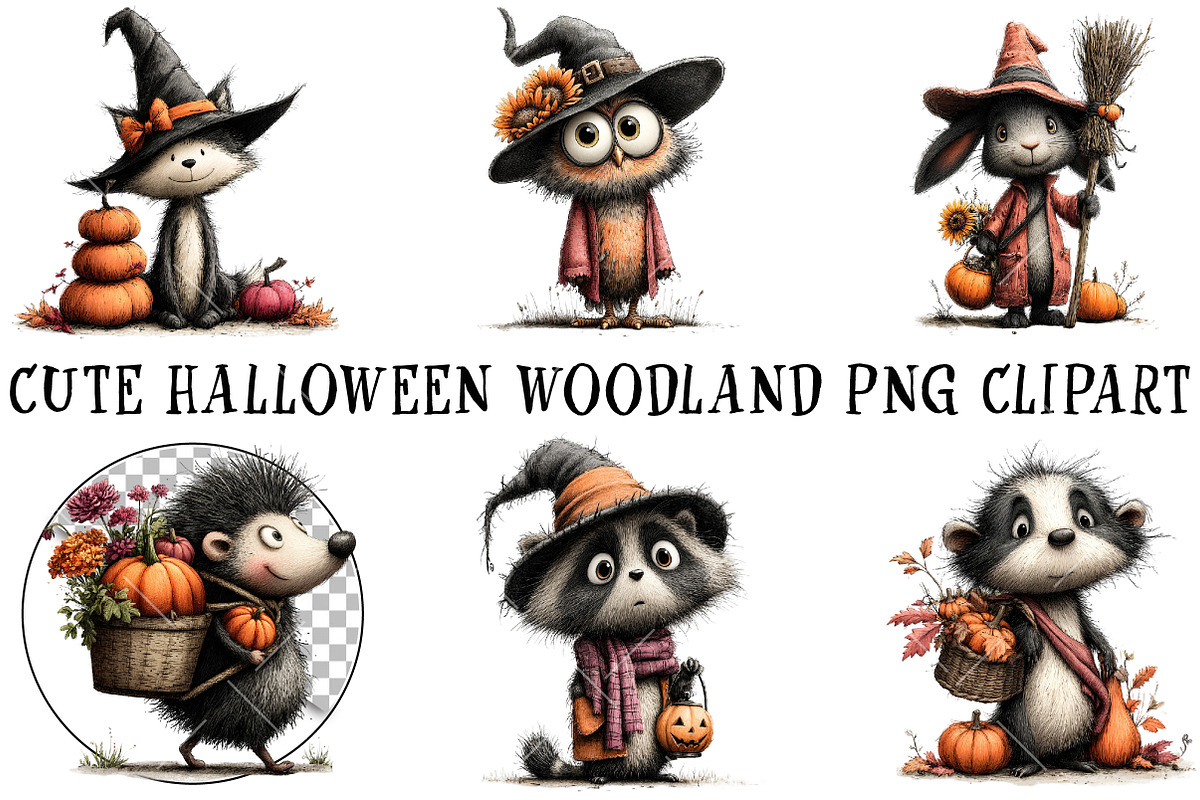 Cute Halloween Woodland PNG Clipart, a Seasonal Illustration by OK Design (Photo 2 of 6)