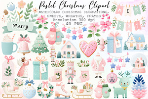 Vintage Pastel Christmas Clipart Set, an Illustration by Sublimation Artist