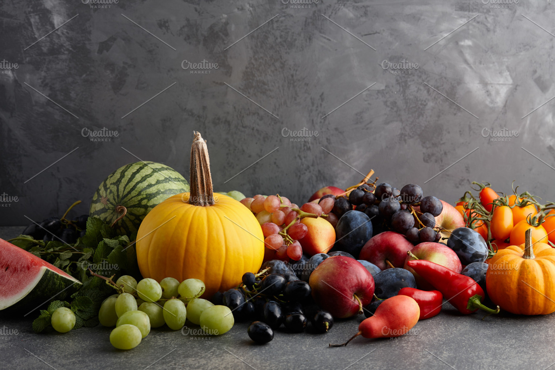 Seasonal fruits and vegetables containing harvest, crop, and autumn, a Food & Drink Photo by Foodie's Shop