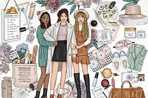 Best Friends Fashion Girl Clip Art, an Illustration by TWG Designs