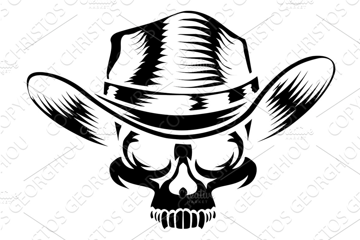 Skull Cowboy Hat Grim Reaper Cartoon, an Illustration by Christos Georghiou