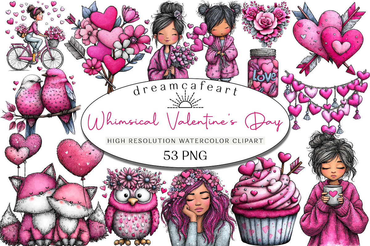 Whimsical Valentine’s Day Clipart, an Illustration by DreamCafeArt (Photo 1 of 6)