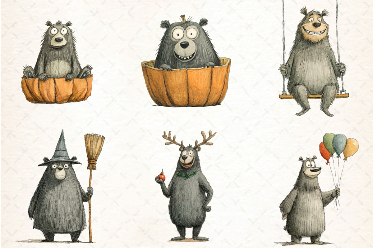 Quirky Funny Bear Clipart, an Illustration by DreamCafeArt (Photo 7 of 7)