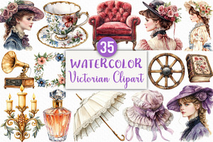 Watercolor Victorian Clipart Bundle, an Illustration by Craft Nest
