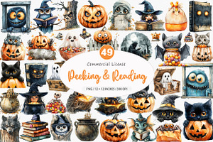 Halloween Peeking and Reading PNG, an Illustration by SinaCreation