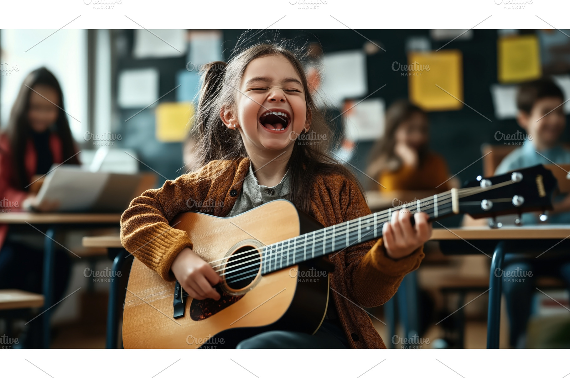 A joyful young girl playing an, a School & Education Photo by Sergey Kotenev
