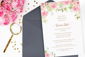 Watercolor Flowers shower invitation