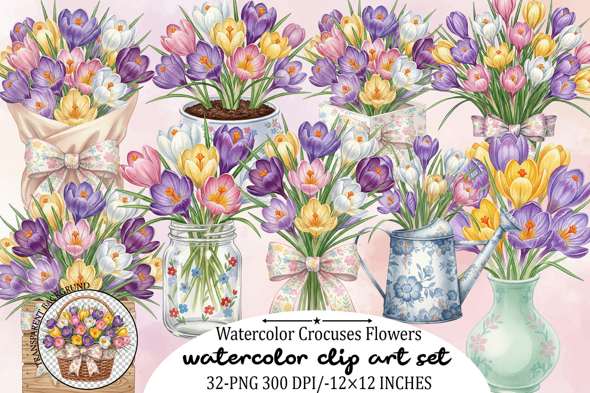 Watercolor Crocuses Clipart Bundle., an Illustration by SVGArt (Photo 1 of 9)