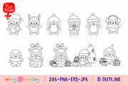 penguin christmas Outline Clipart, an Animal Illustration by Noey smiley (Thumbnail 2 of 3)