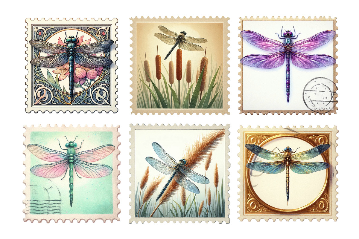 Dragonfly Postage Stamps Clipart, an Illustration by Daily.Designs (Photo 3 of 5)