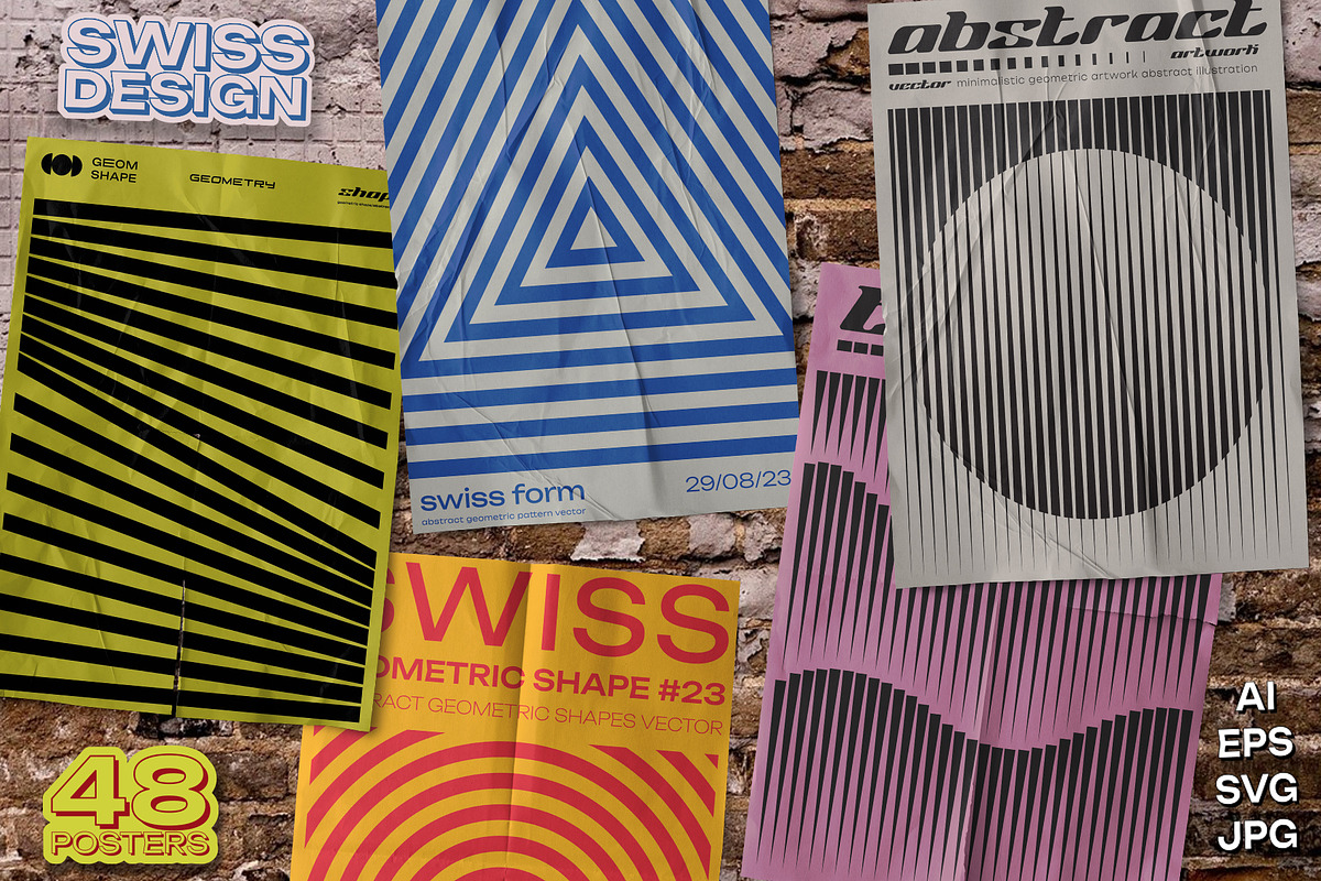 48 SWISS DESIGN VECTOR POSTERS SET, a Texture Graphic by craftlove (Photo 1 of 8)