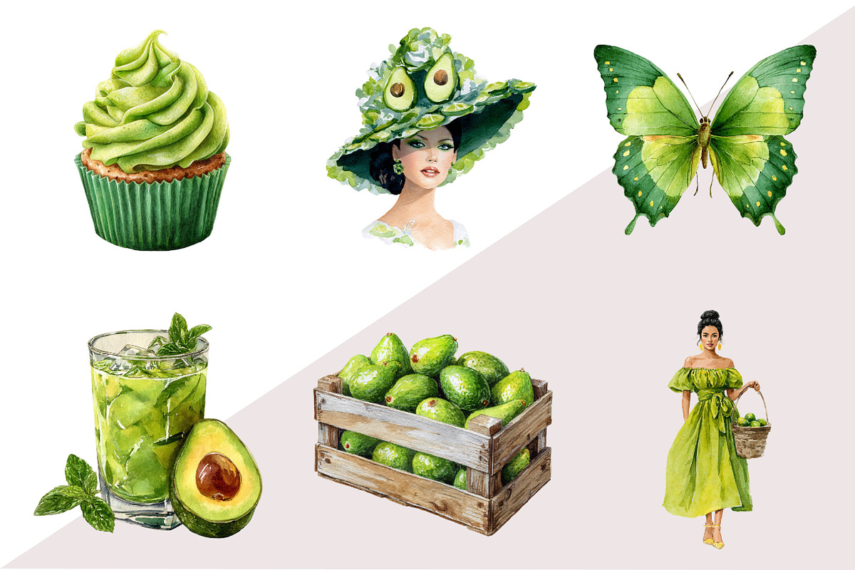 Watercolor Avocado Farm Clipart, an Illustration by Design Market (Photo 2 of 3)