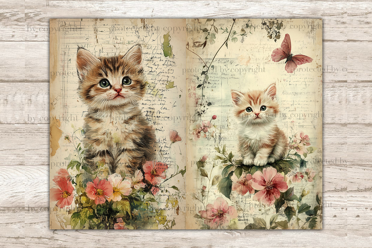 Cute Kitten Junk Journal Pages, an Animal Illustration by GlamArtZhanna (Photo 6 of 9)