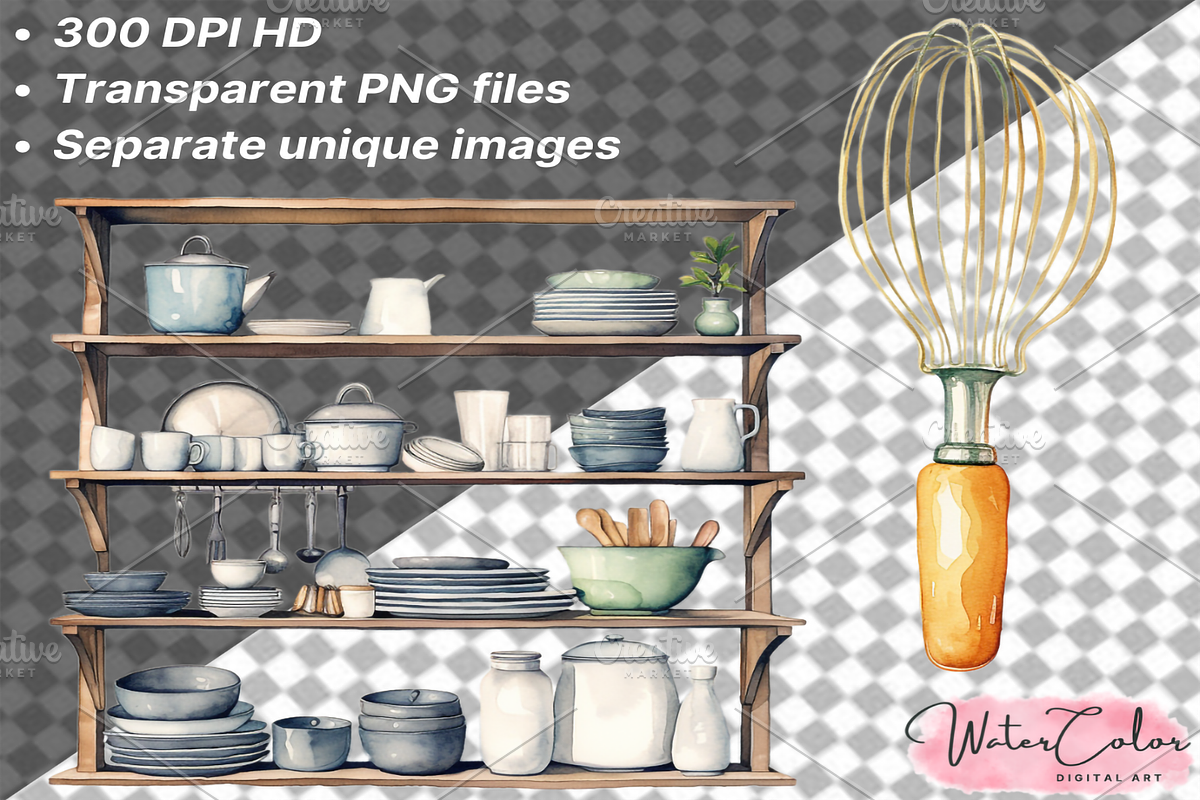 Kitchen Utensils Collection Clipart, a Food Illustration by Watercolor Digital (Photo 5 of 9)