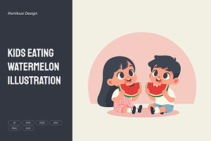 Kids Eating Watermelon Illustration, a Person Illustration by Partikusi Design
