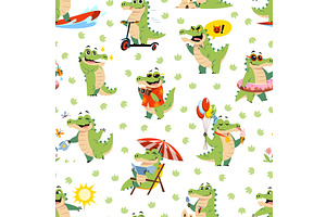 Cute alligator seamless pattern, a Texture Illustration by YummyBuum