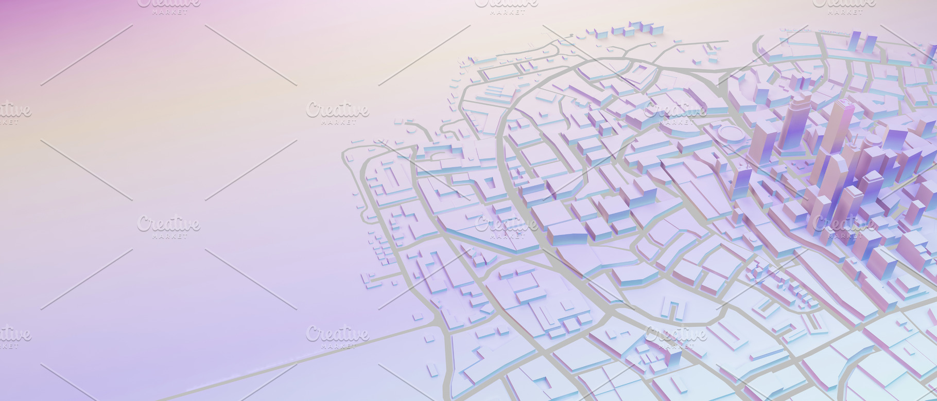 low poly cityscape in pastel colors, an Architecture Photo by digibox