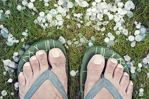 Human feet and hailstorm, a Person Photo by BOOCYS