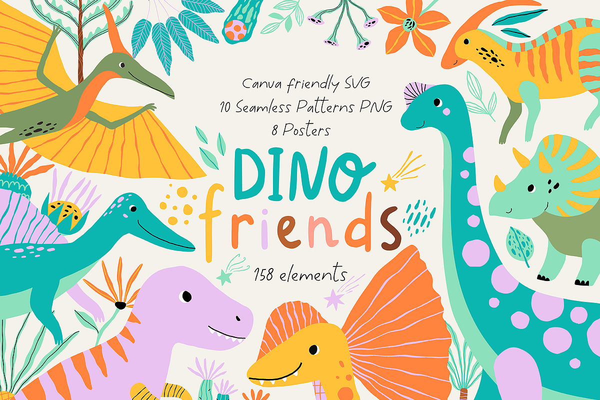 Dino illustration Patterns Posters, an Animal Illustration by OxanaTally (Photo 1 of 14)