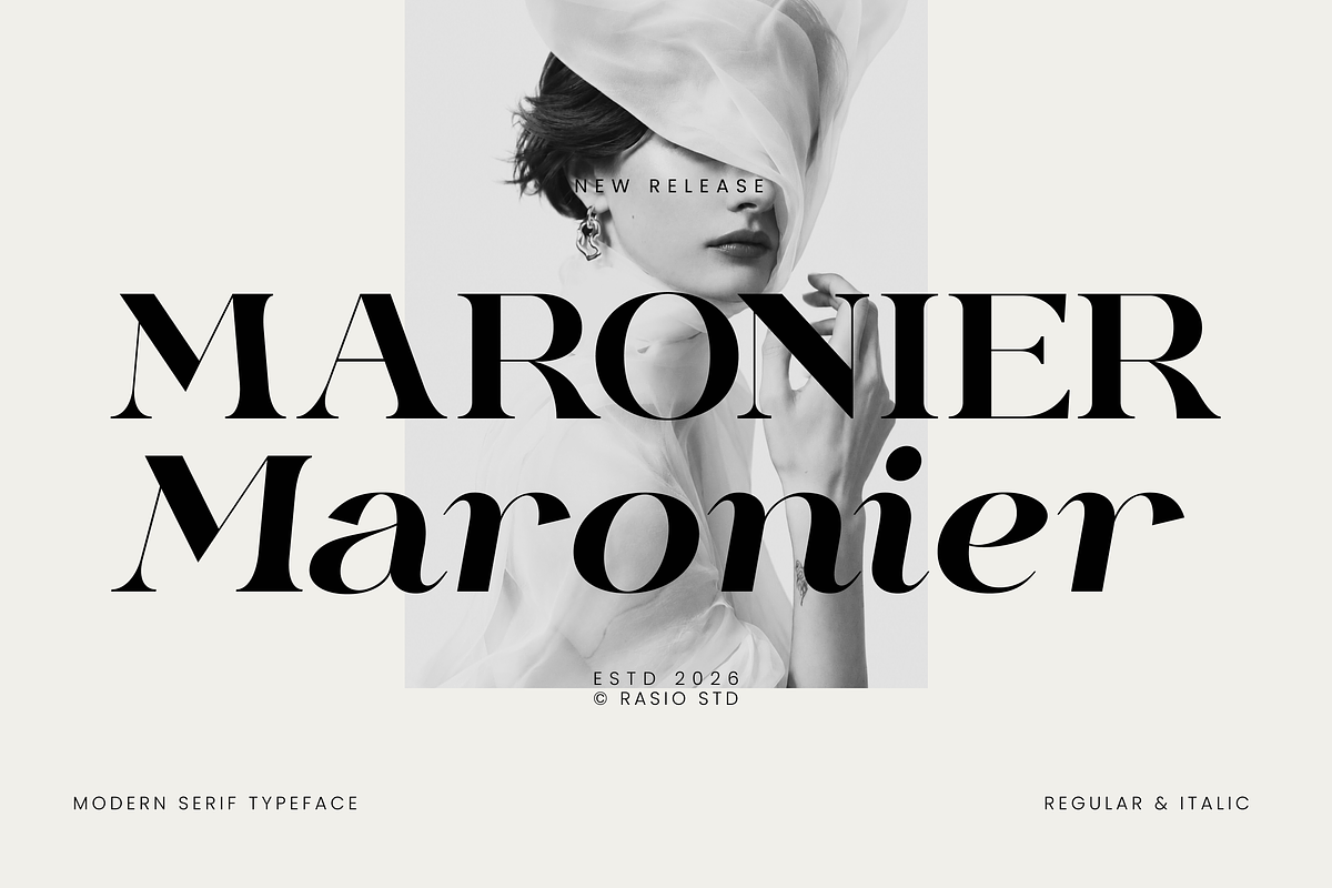 Maronier Modern Serif Typeface Font, a Serif Font by Rasio Studio (Photo 1 of 12)