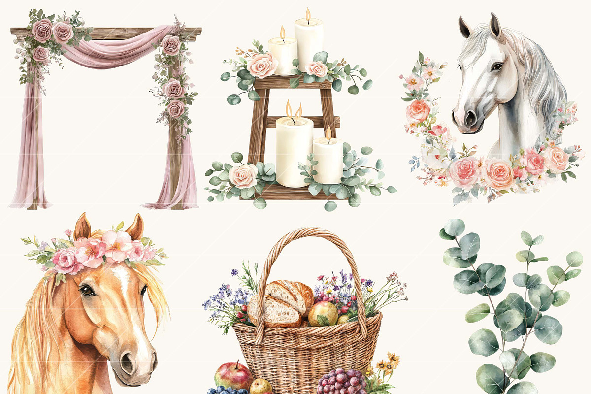 Watercolor Floral Horse Clipart, an Animal Illustration by Design Scotch (Photo 6 of 8)