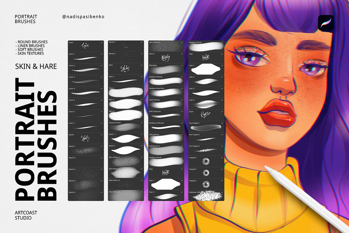 Portrait Brushes Pack for Procreate, a Brush Add-On by Spasibenko Art (Photo 5 of 7)