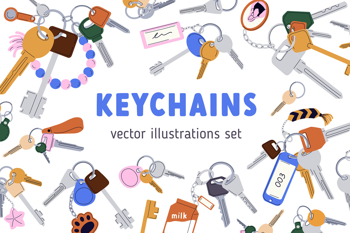 Door keys on rings with keychains, an Object Illustration by Good Studio (Photo 1 of 3)