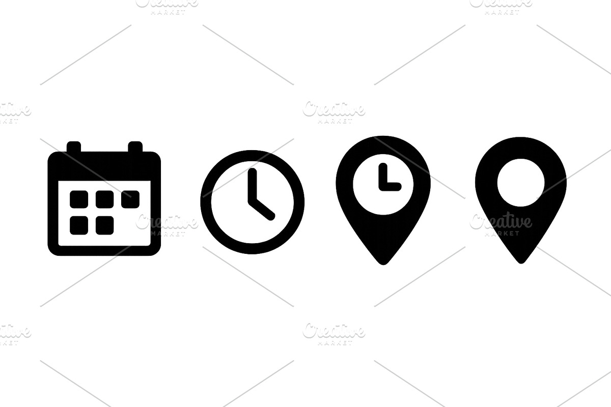 Calendar, clock, and location icons, a Technology Illustration by ZinetroN