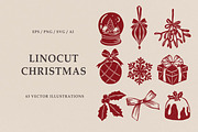 Linocut Christmas illustrations, a Seasonal Illustration by RaDavCrafts (Thumbnail 1 of 9)
