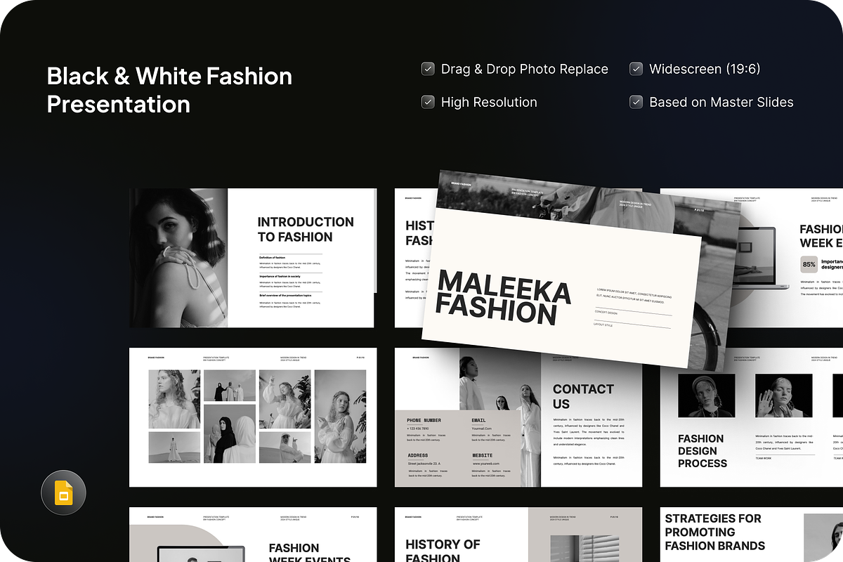Black & White Fashion Google Slide, a Presentation Template by SquidPixey (Photo 1 of 7)