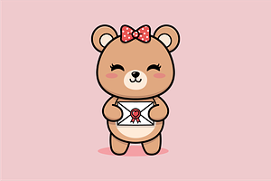 Cute Bear Holding Love Envelope, an Animal Illustration by shazi
