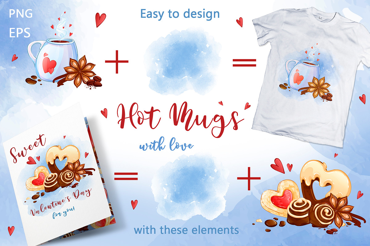 Hot Mugs. Valentine's day clipart, a Food Illustration by Maycat_store (Photo 4 of 6)