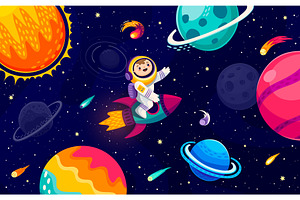 Cartoon Astronaut , Rocket In Galaxy