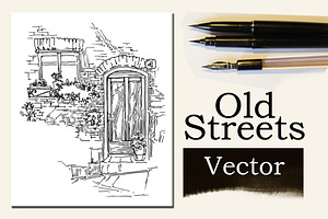 Old Town Fragment Ink Drawing