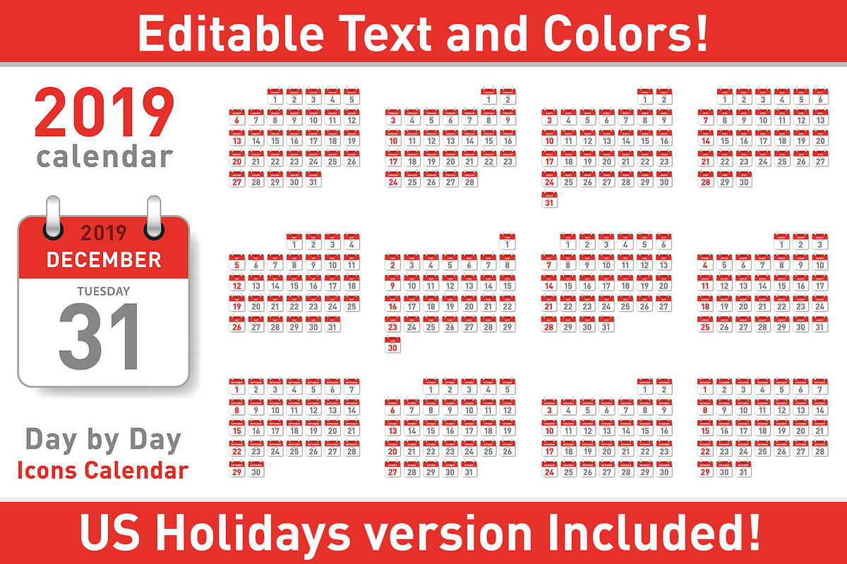 2019 Icon Calendar, a Templates & Theme by Pingebat