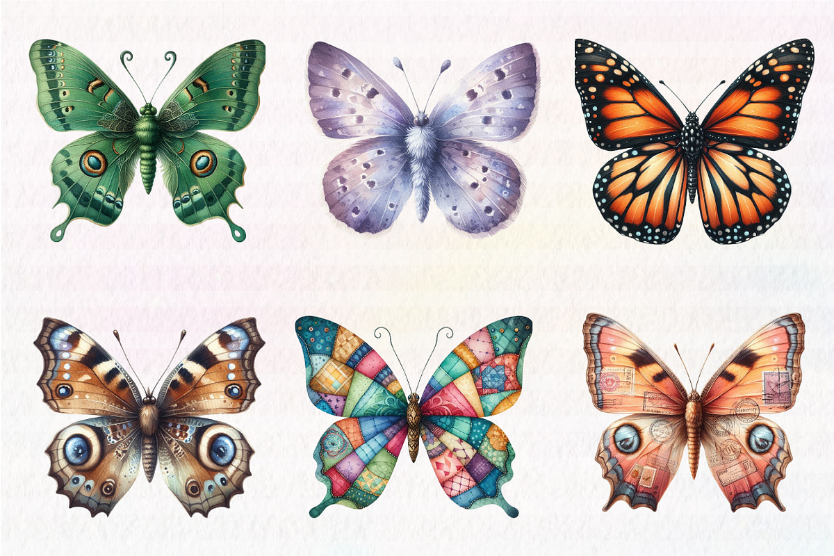 Vintage Butterflies Clip Art, an Illustration by CreationArt (Photo 7 of 7)