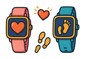 Smartwatches displaying heart and, a Technology Illustration by ZinetroN