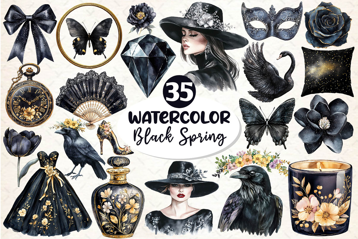 Glitter Luxury Black Spring Clipart, an Illustration by Dream Creation (Photo 1 of 4)