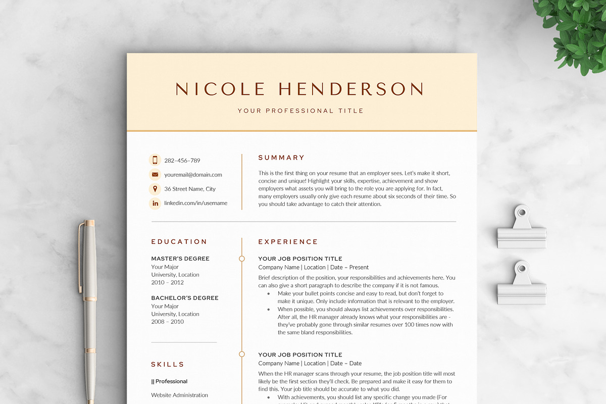 Resume/CV - The Nicole, a Resume Template by CreativeLandStudio (Photo 3 of 9)