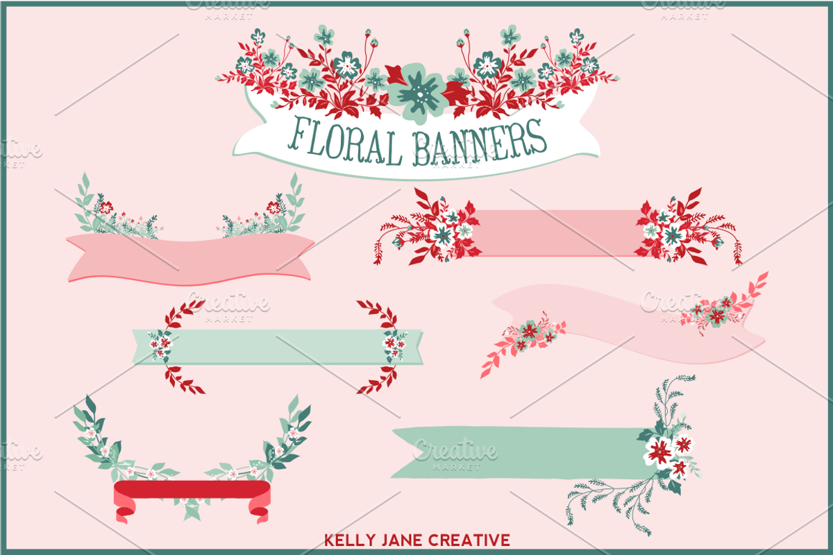 Floral Banners, Laurels, Bouquets, an Illustration by Kelly Jane Creative (Photo 1 of 2)