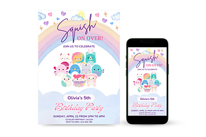 Squishmallow Birthday Invitation, an Invitation Template by Earth5168