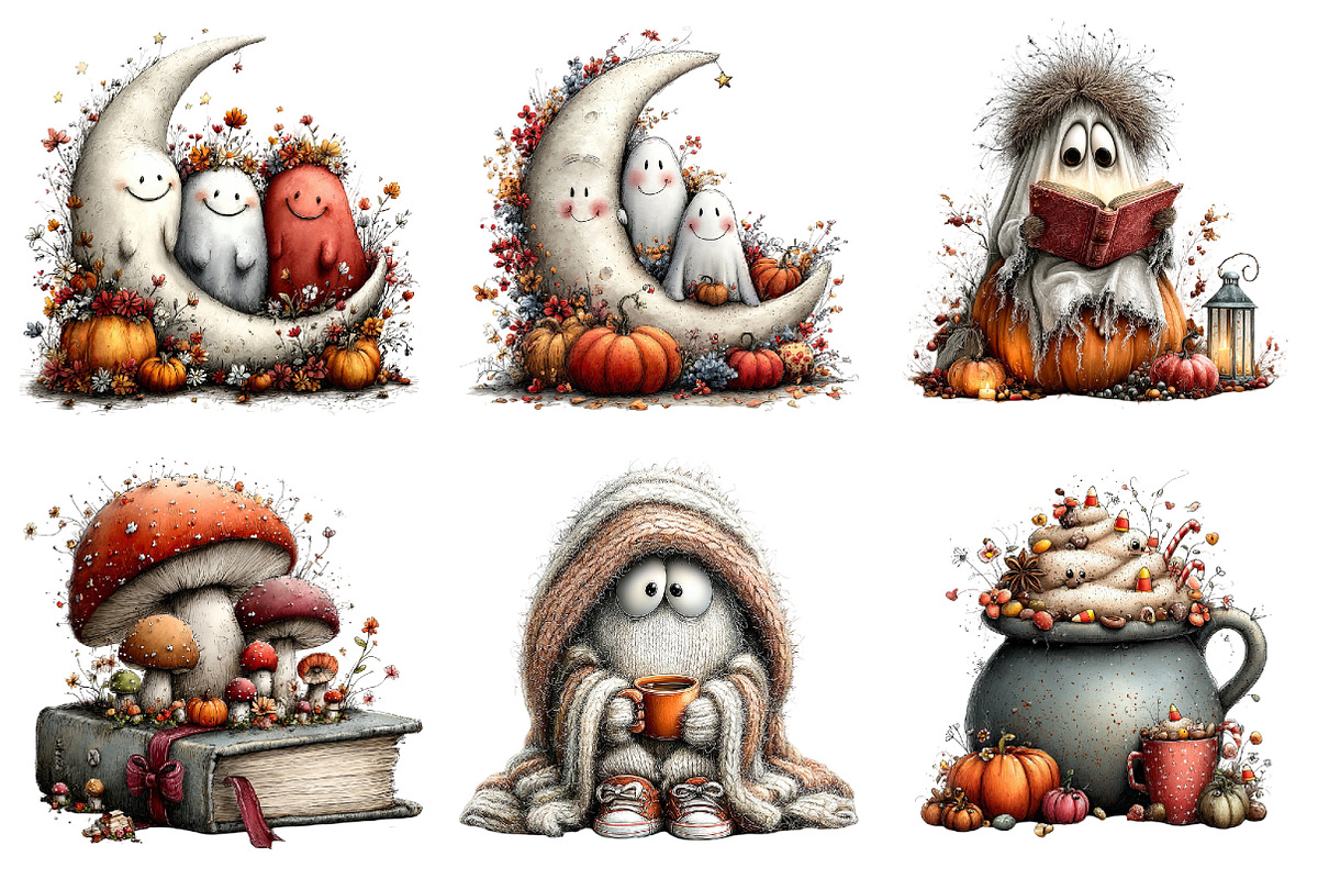 Whimsical Cozy Halloween Clipart, a Seasonal Illustration by DreamArtGraphic (Photo 3 of 5)