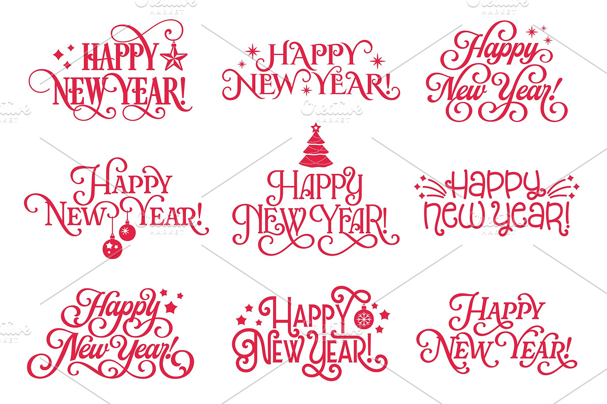 Happy New Year lettering typography, a Seasonal Illustration by Seavector Studio (Photo 1 of 3)