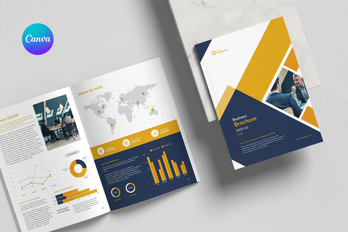 Canva Company Profile Brochure, a Brochure Template by TheBrightGrap (Photo 1 of 10)