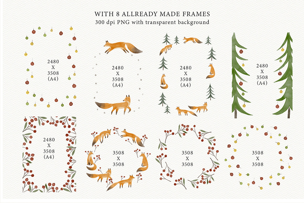 Watercolor cute winter foxes, an Animal Illustration by Garden in frame (Photo 3 of 8)