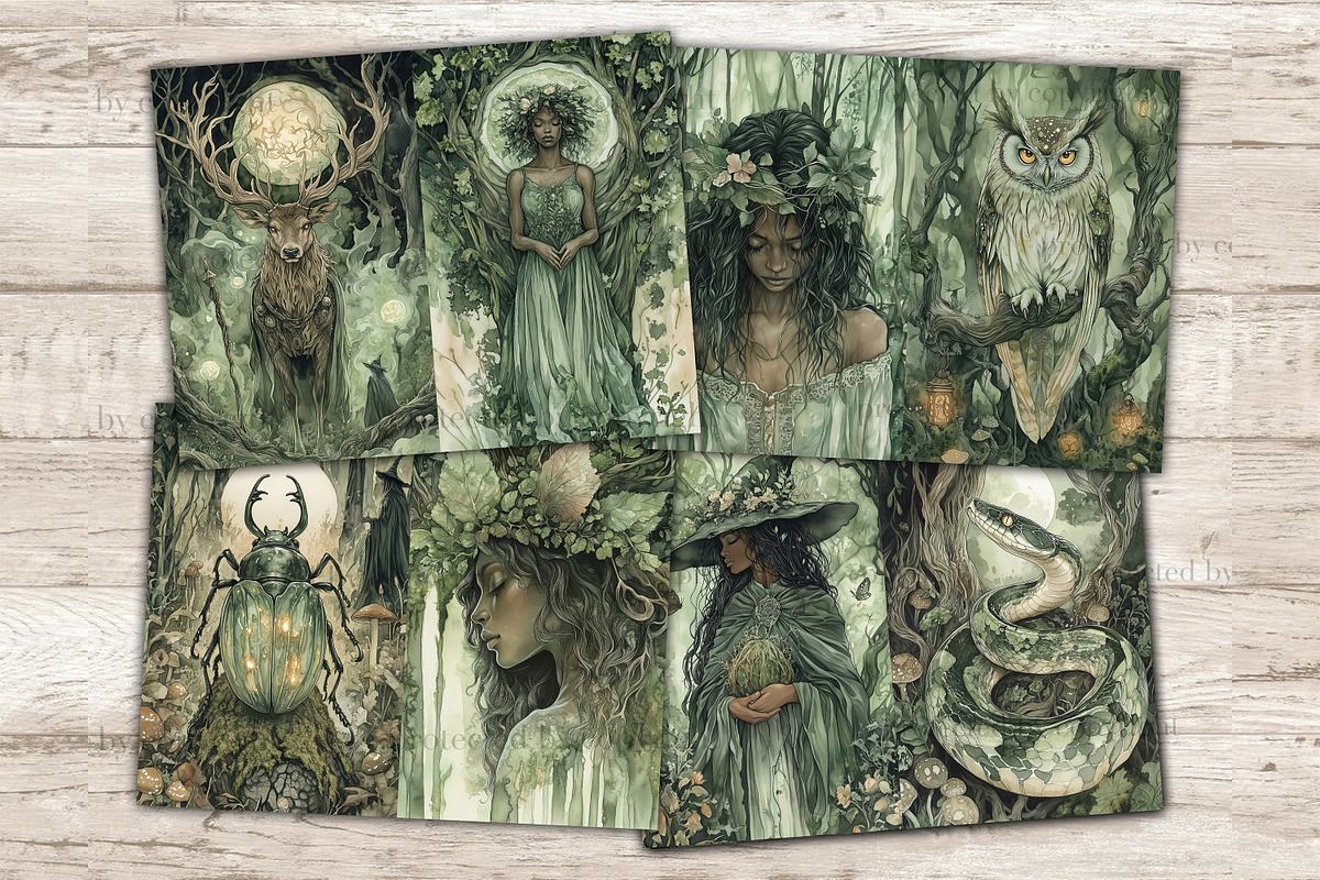 Green Witch Junk Journal Paper, a Person Illustration by GlamArtZhanna (Photo 7 of 10)