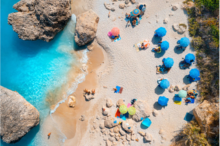 Aerial view of blue sea, beach with