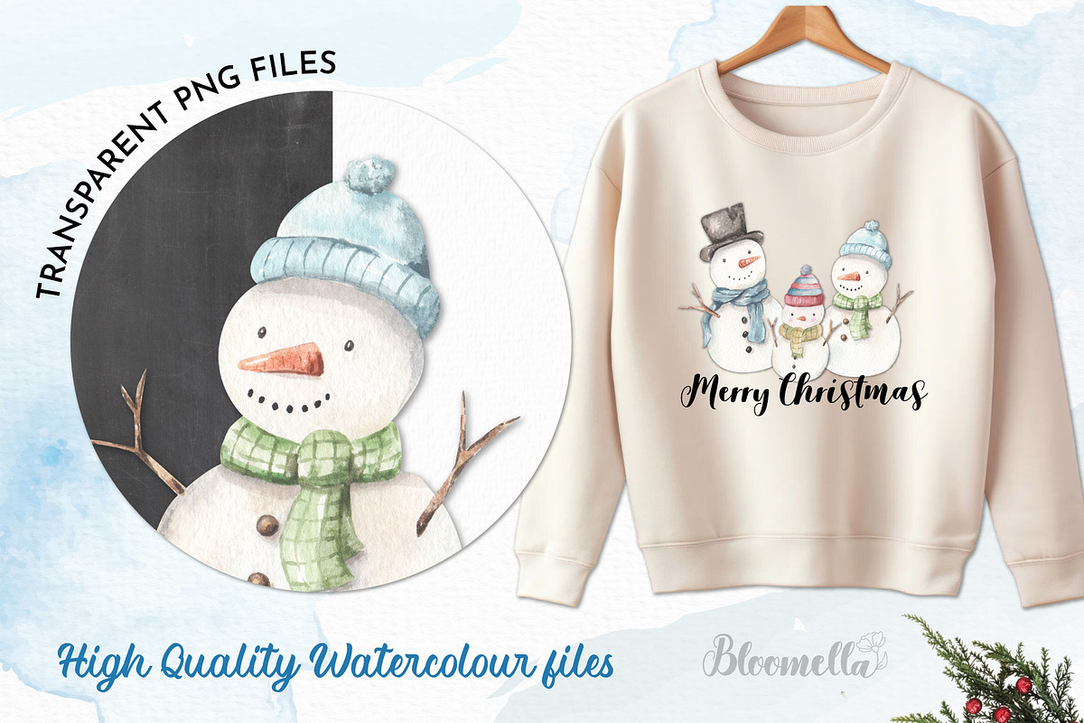 Watercolour Snowman Clipart Family, an Object Graphic by Bloomella (Photo 5 of 6)