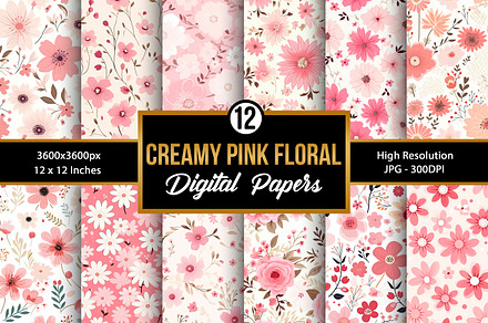 Creamy Pink Flowers Digital Papers, a Pattern Graphic by Creative Store
