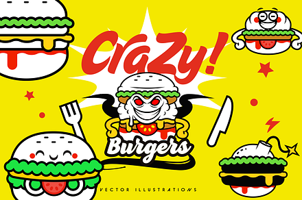 Crazy Burgers Vector Illustrations 